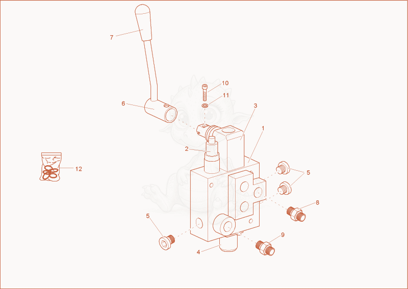 Exploded parts diagram of the Tilting valve of a Wacker Neuson TD15, with numbered balloons
