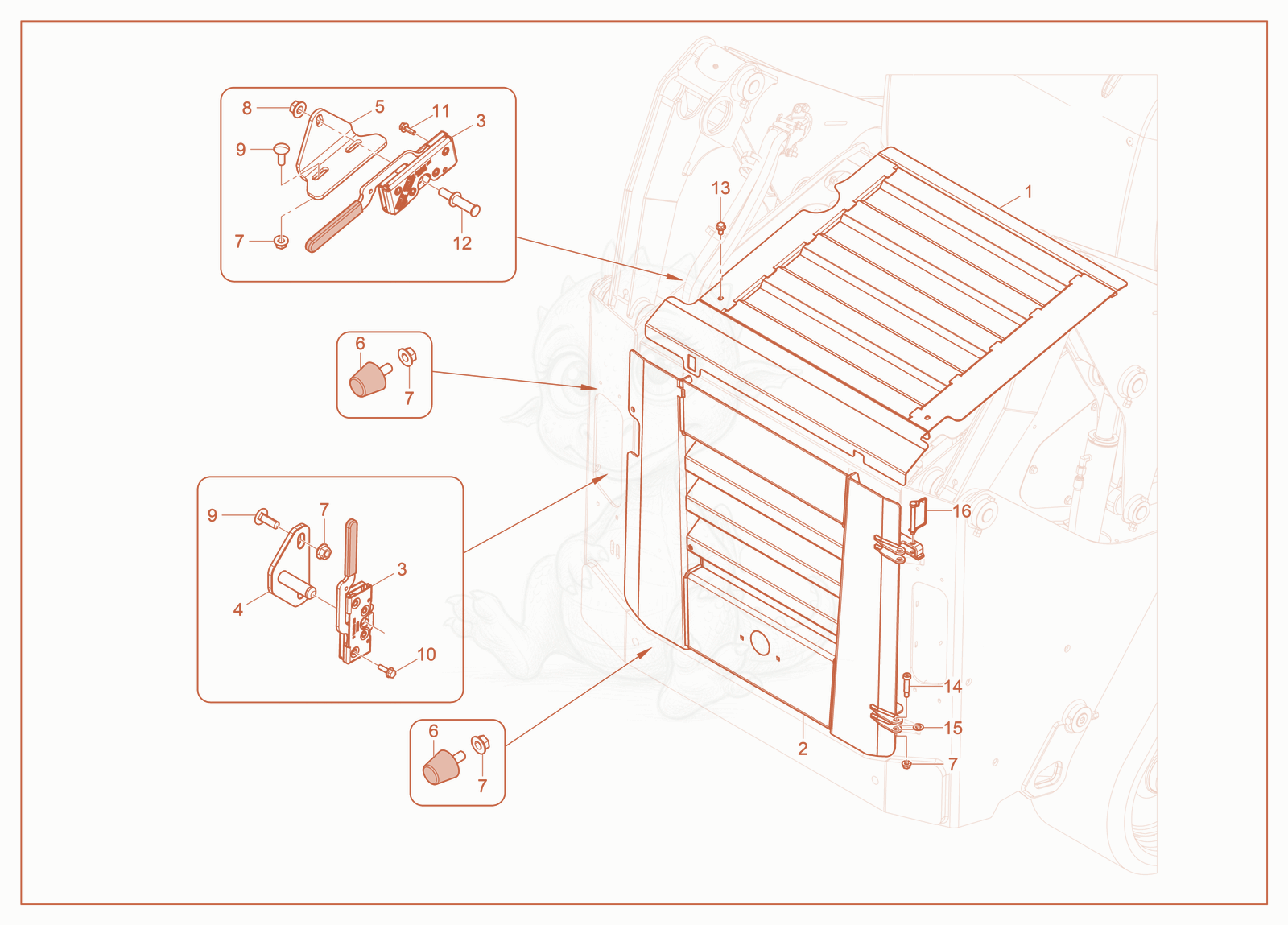 Exploded parts diagram of the Engine Hood of a Wacker Neuson ST27, with numbered balloons