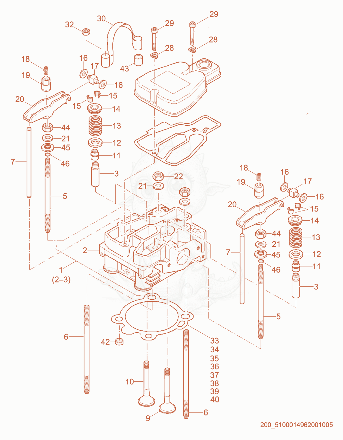 Exploded parts diagram of the Cylinder Head of a Wacker Neuson PT3H, with numbered balloons