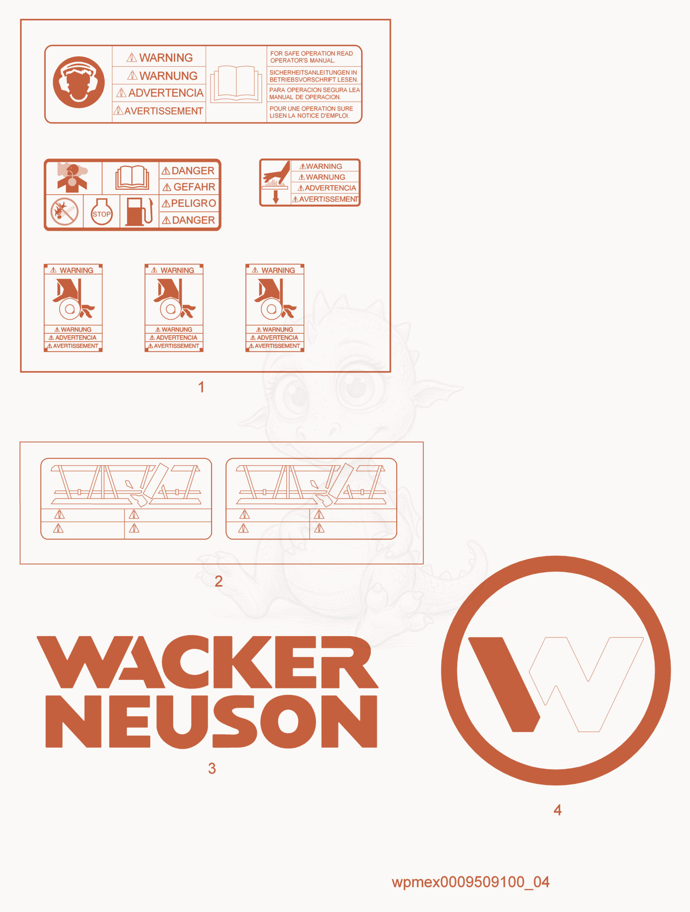 Exploded parts diagram of the Labels of a Wacker Neuson HP50, with numbered balloons
