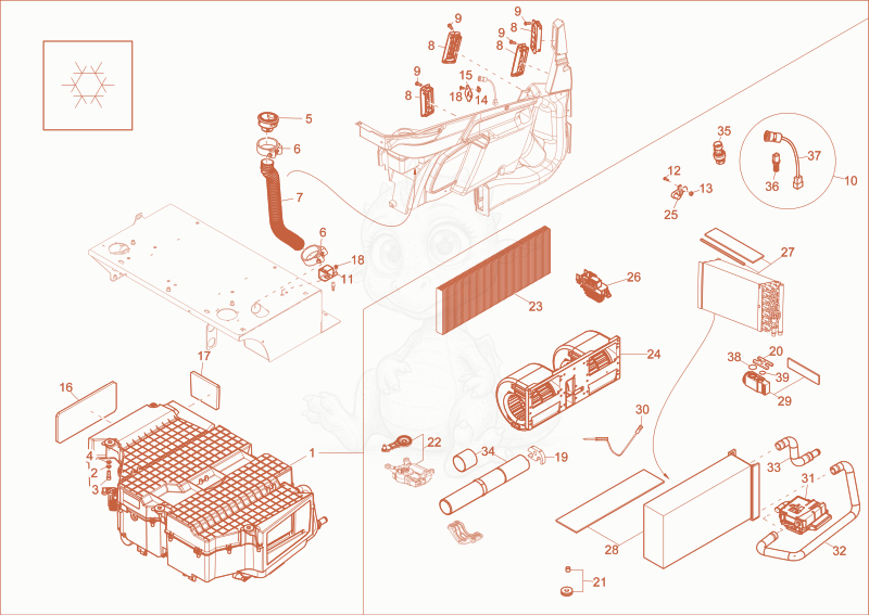 Exploded parts diagram of the AIR-CONDITIONING PLANT (OPTION) of a Wacker Neuson ET65, with numbered balloons