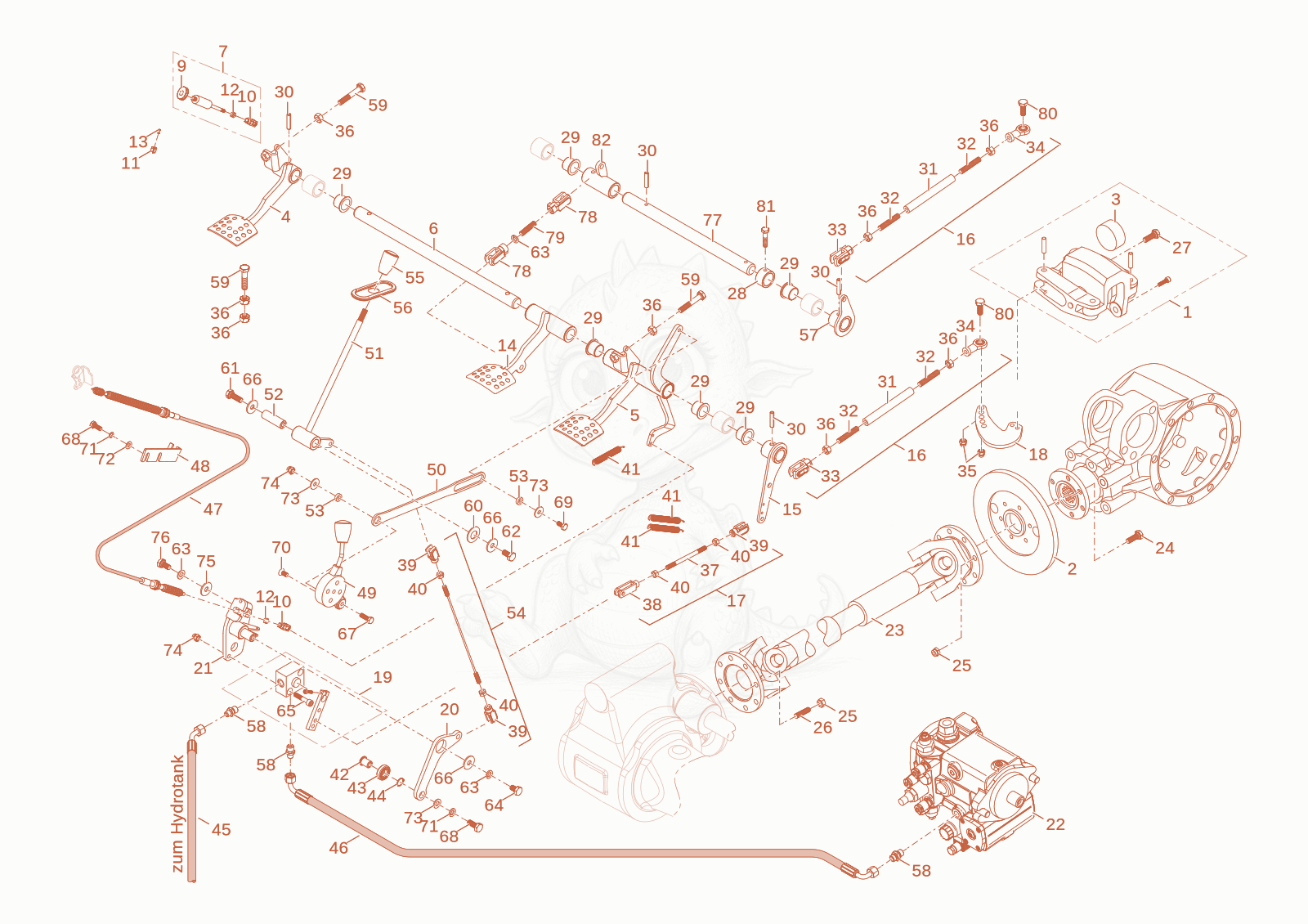 Exploded parts diagram of the brake of a Wacker Neuson TH412, with numbered balloons