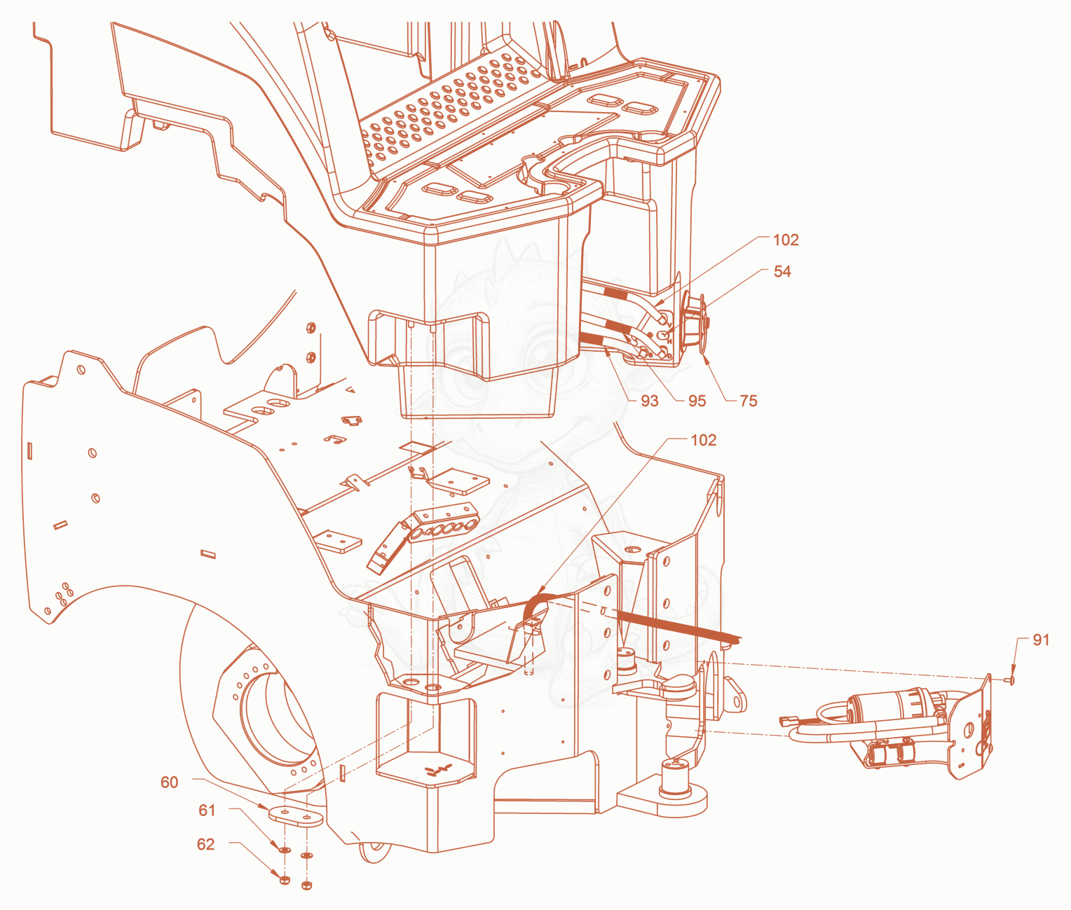 Exploded parts diagram of the sprinkling of a Wacker Neuson RD24-100C, with numbered balloons