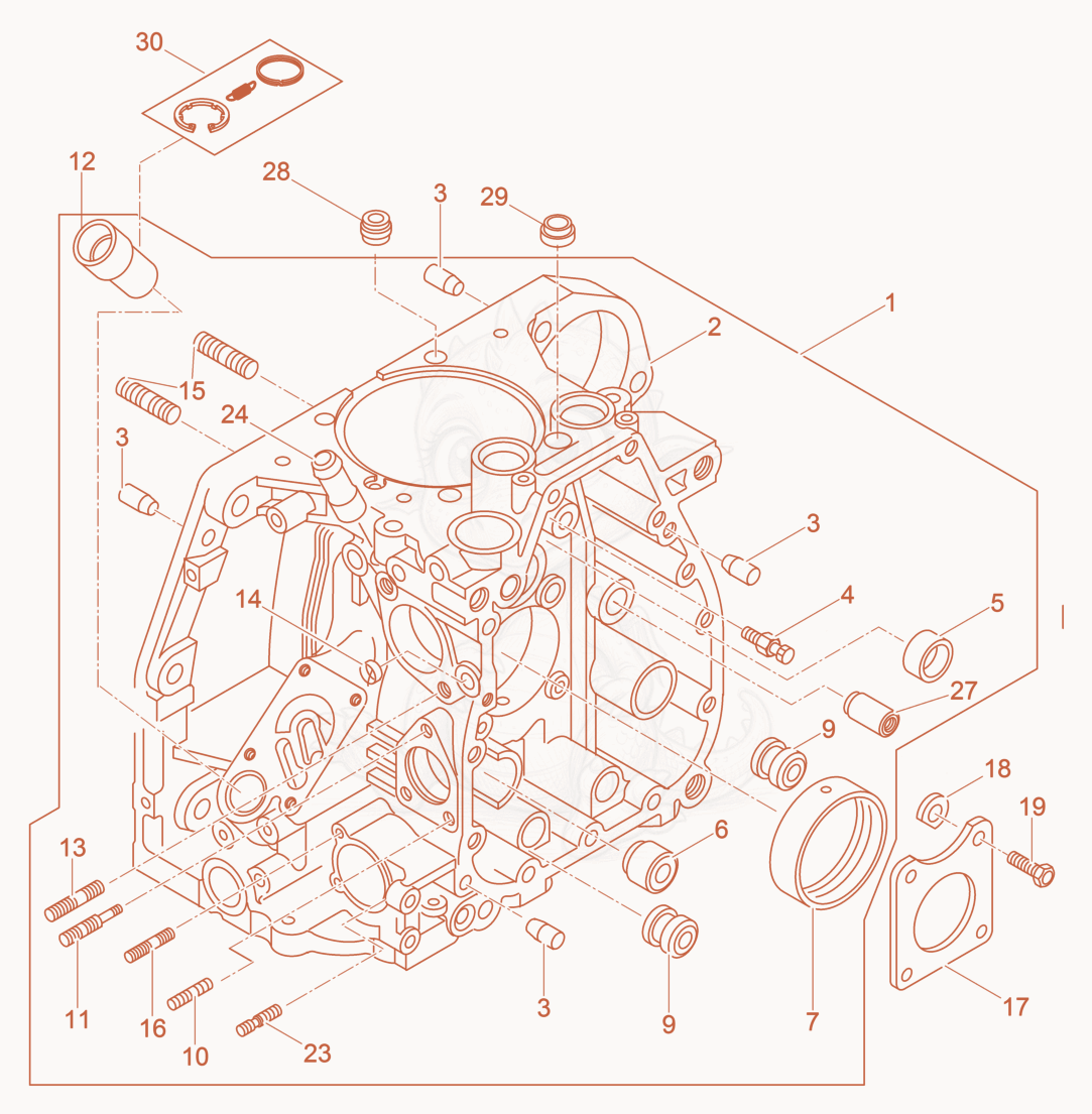 Exploded parts diagram of the Crankcase of a Wacker Neuson DPU6055, with numbered balloons