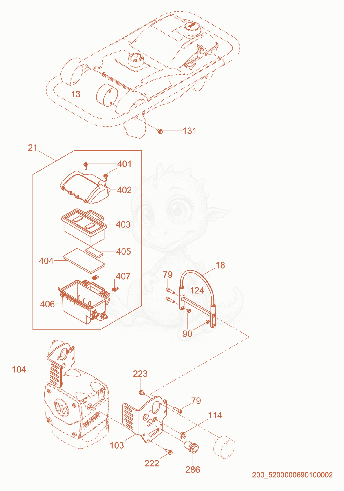 Exploded parts diagram of the Air Cleaner cpl. of a Wacker Neuson BS60-2I, with numbered balloons