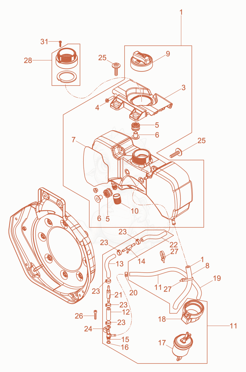 Exploded parts diagram of the Fuel System of a Wacker Neuson DPU2550H, with numbered balloons