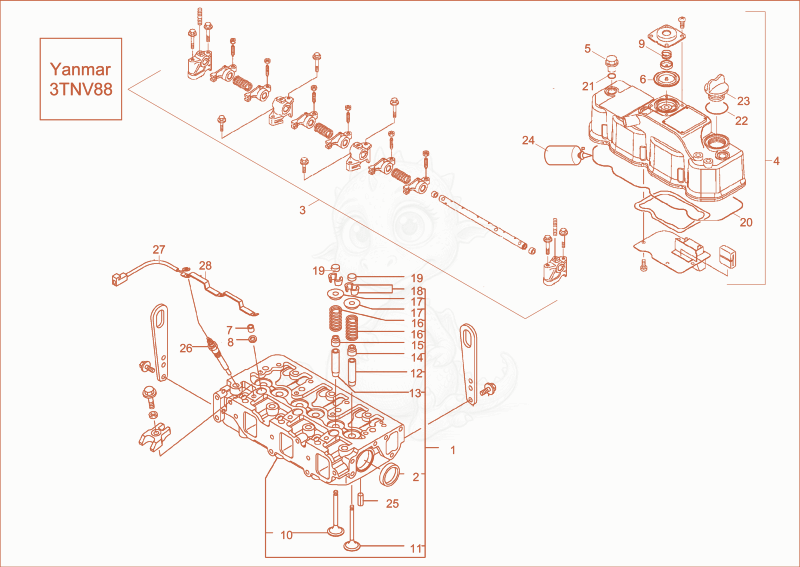 Exploded parts diagram of the CYLINDER HEAD, VALVE COVER of a Wacker Neuson EZ38, with numbered balloons
