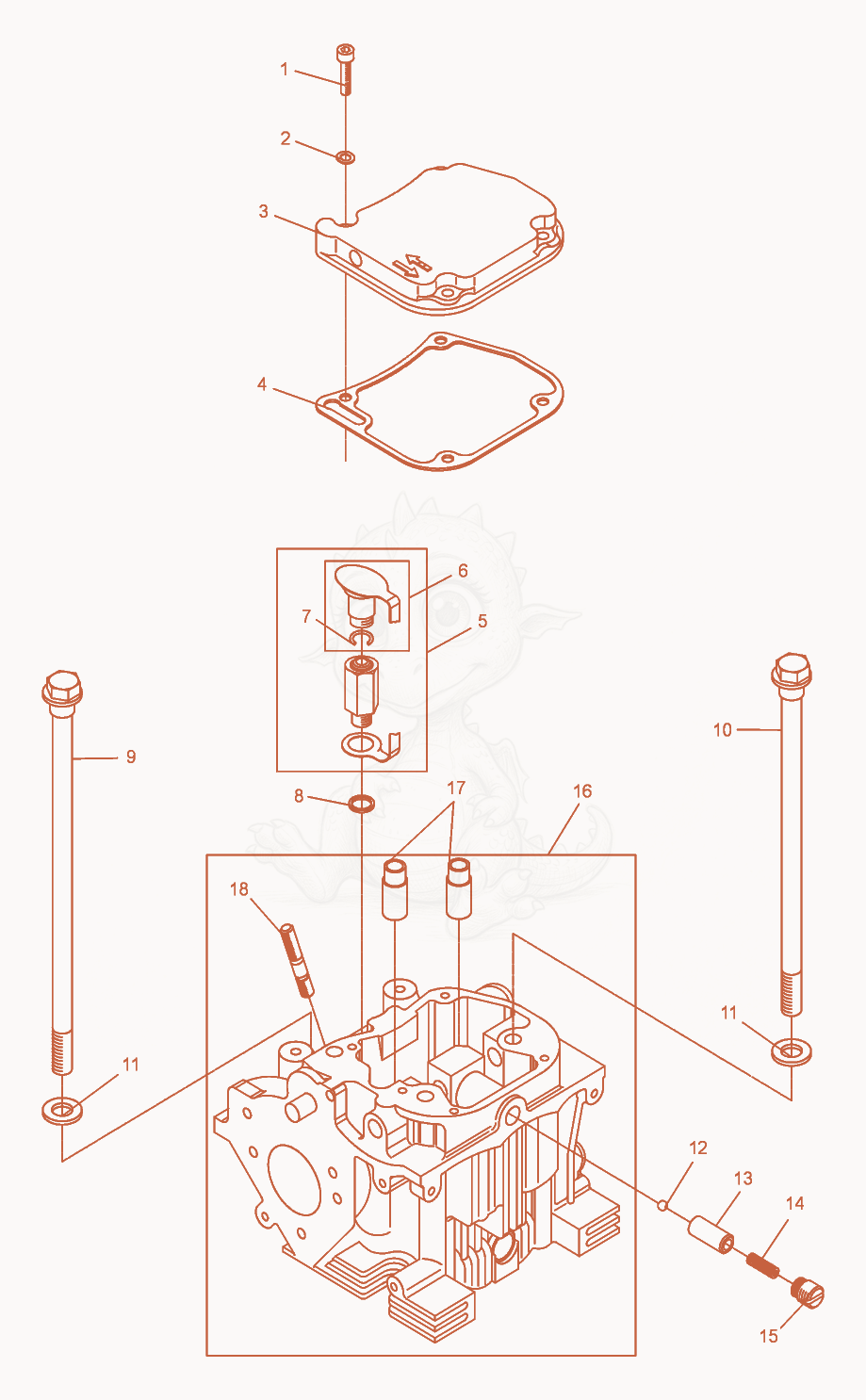 Exploded parts diagram of the Dosing Device-Cylinder Head of a Wacker Neuson DPU6055, with numbered balloons