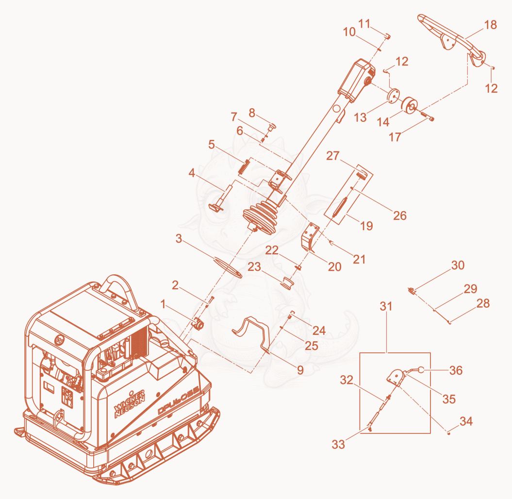 Exploded parts diagram of the Vibratory Plate cpl. of a Wacker Neuson DPU6055, with numbered balloons