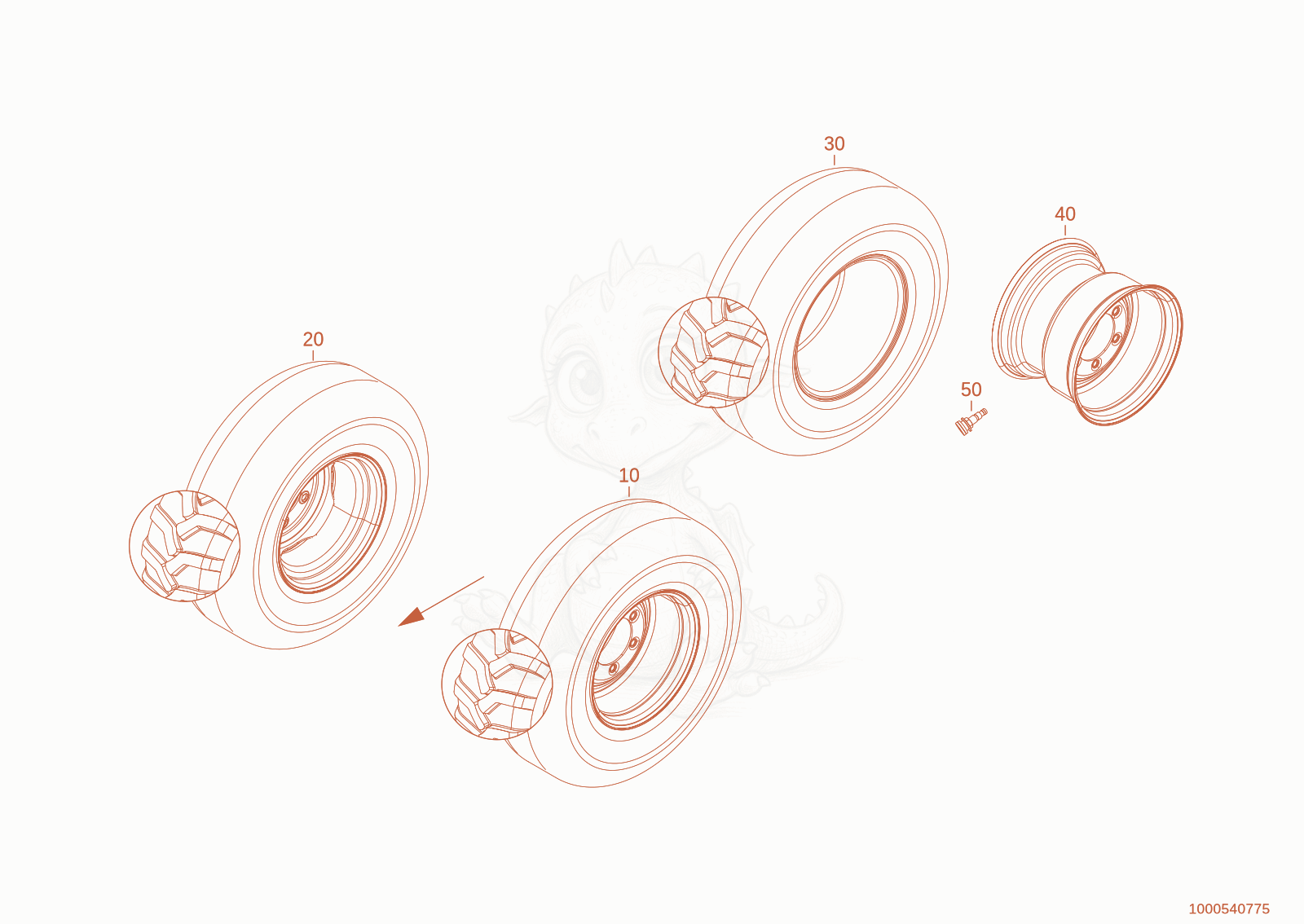 Exploded parts diagram of the wheel 550/45-22.5 ET-50 of a Wacker Neuson WL950(A05-01), with numbered balloons