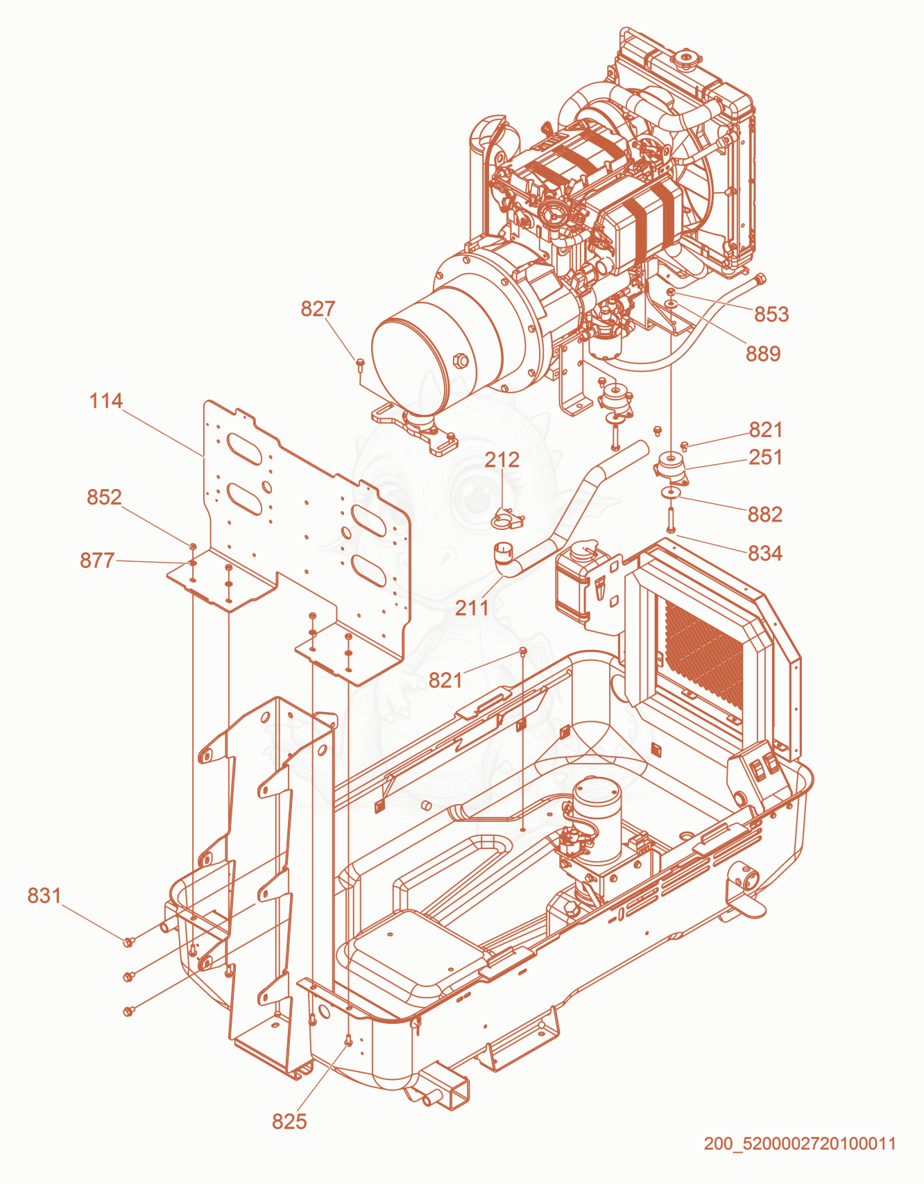 Exploded parts diagram of the Generator/Engine Support/Exhaust Pipe of a Wacker Neuson LTN6L-VS, with numbered balloons