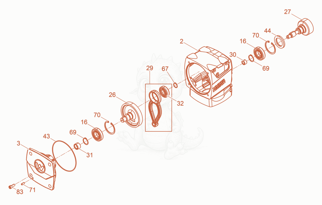Exploded parts diagram of the Crankcase of a Wacker Neuson AS50, with numbered balloons