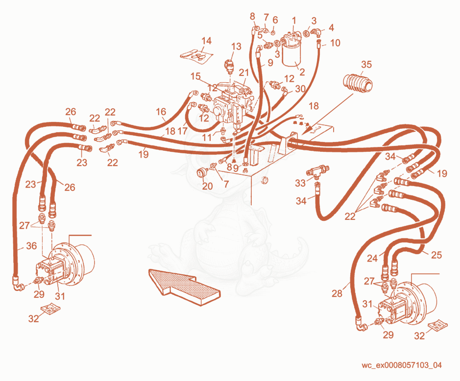Exploded parts diagram of the Driving Hydraulic System of a Wacker Neuson RD15, with numbered balloons