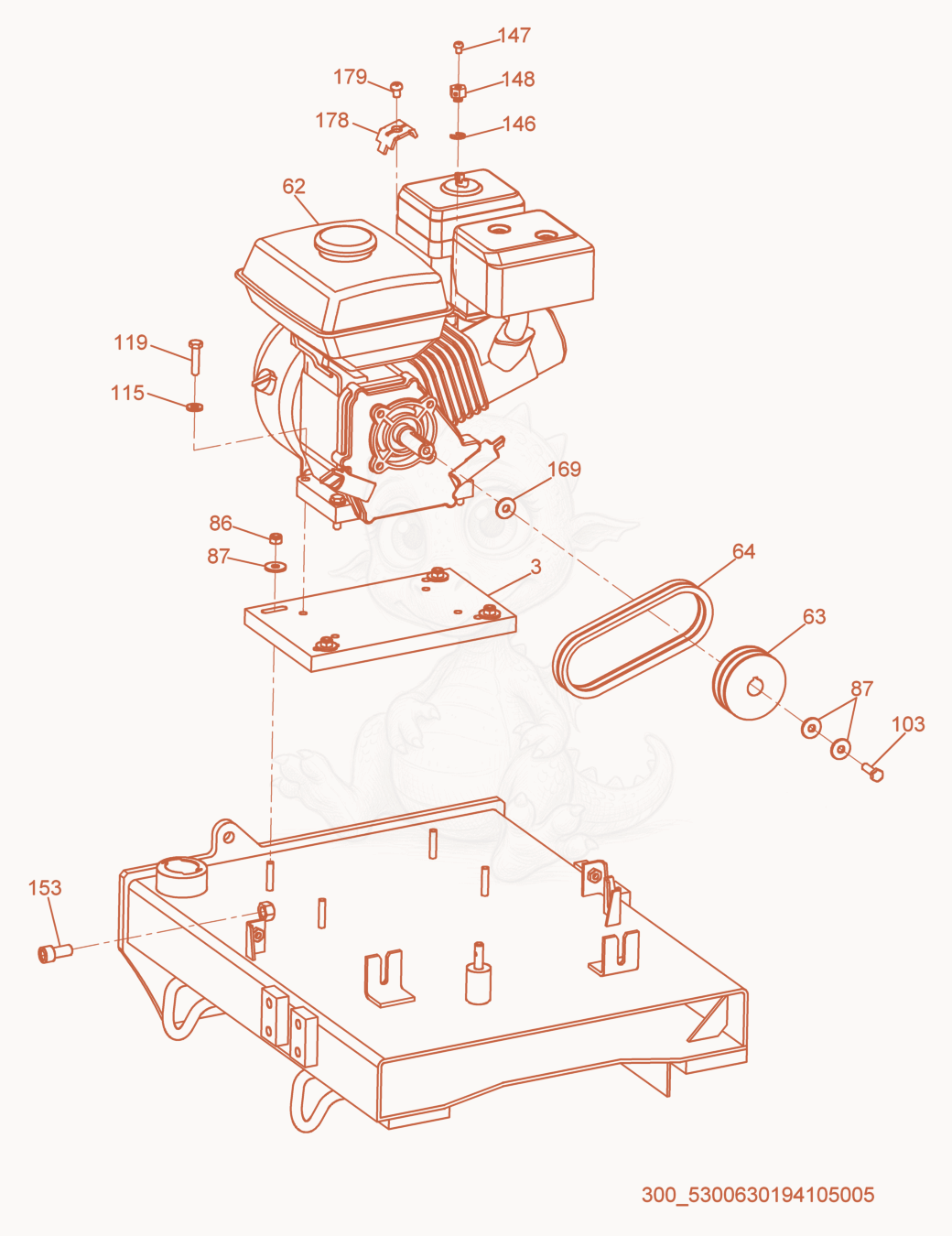 Exploded parts diagram of the Engine Compartment of a Wacker Neuson RS600, with numbered balloons