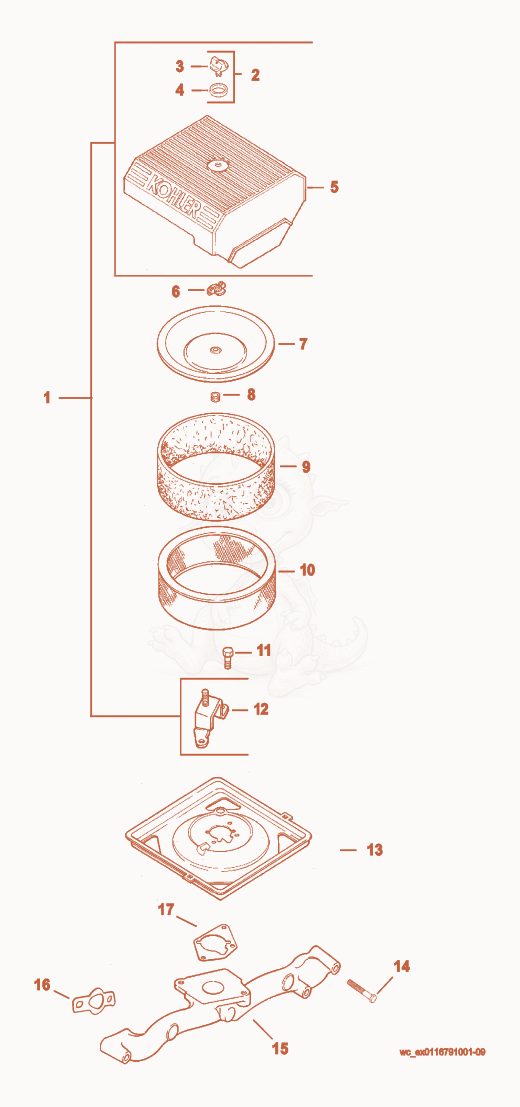Exploded parts diagram of the Air Cleaner of a Wacker Neuson CRT48-25K-L, with numbered balloons