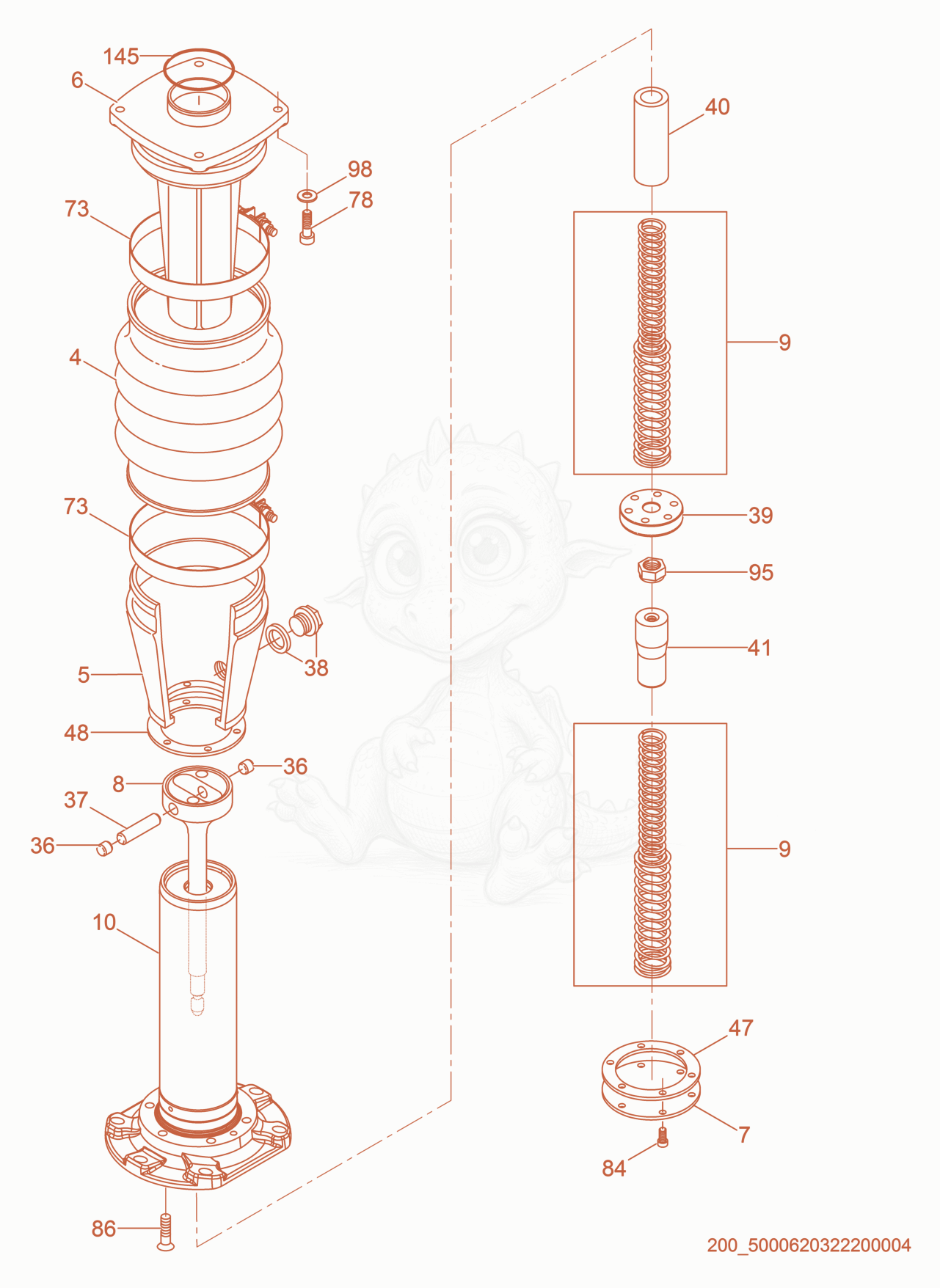 Exploded parts diagram of the Guide Cylinder cpl. of a Wacker Neuson BS50-4S, with numbered balloons