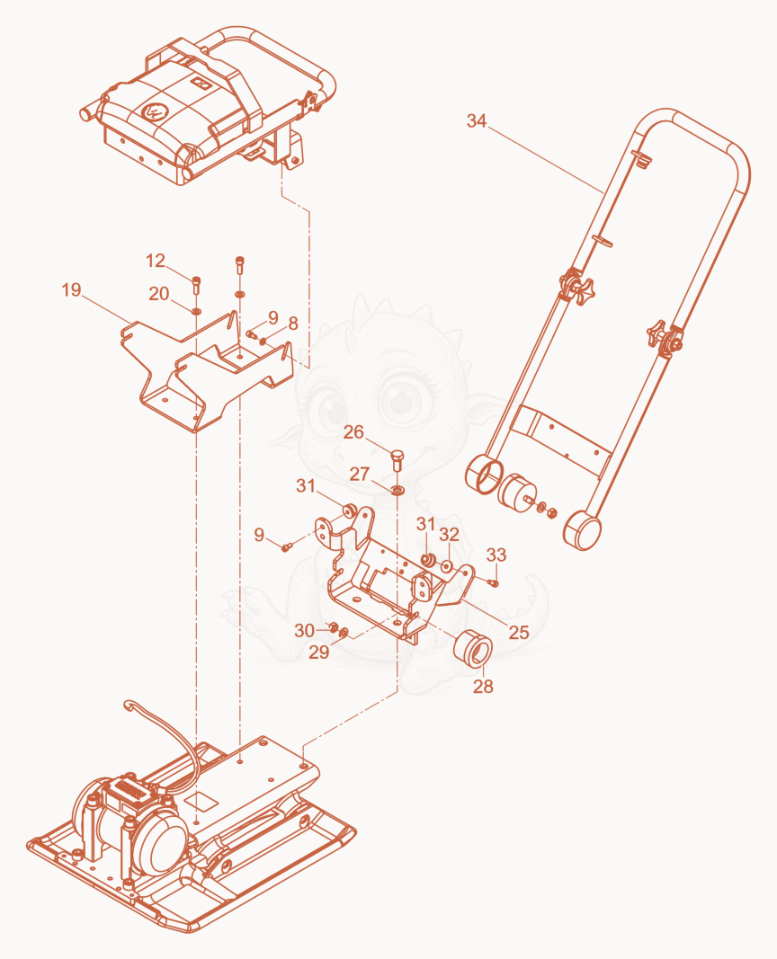 Exploded parts diagram of the Vibration Plate of a Wacker Neuson AP1850E, with numbered balloons