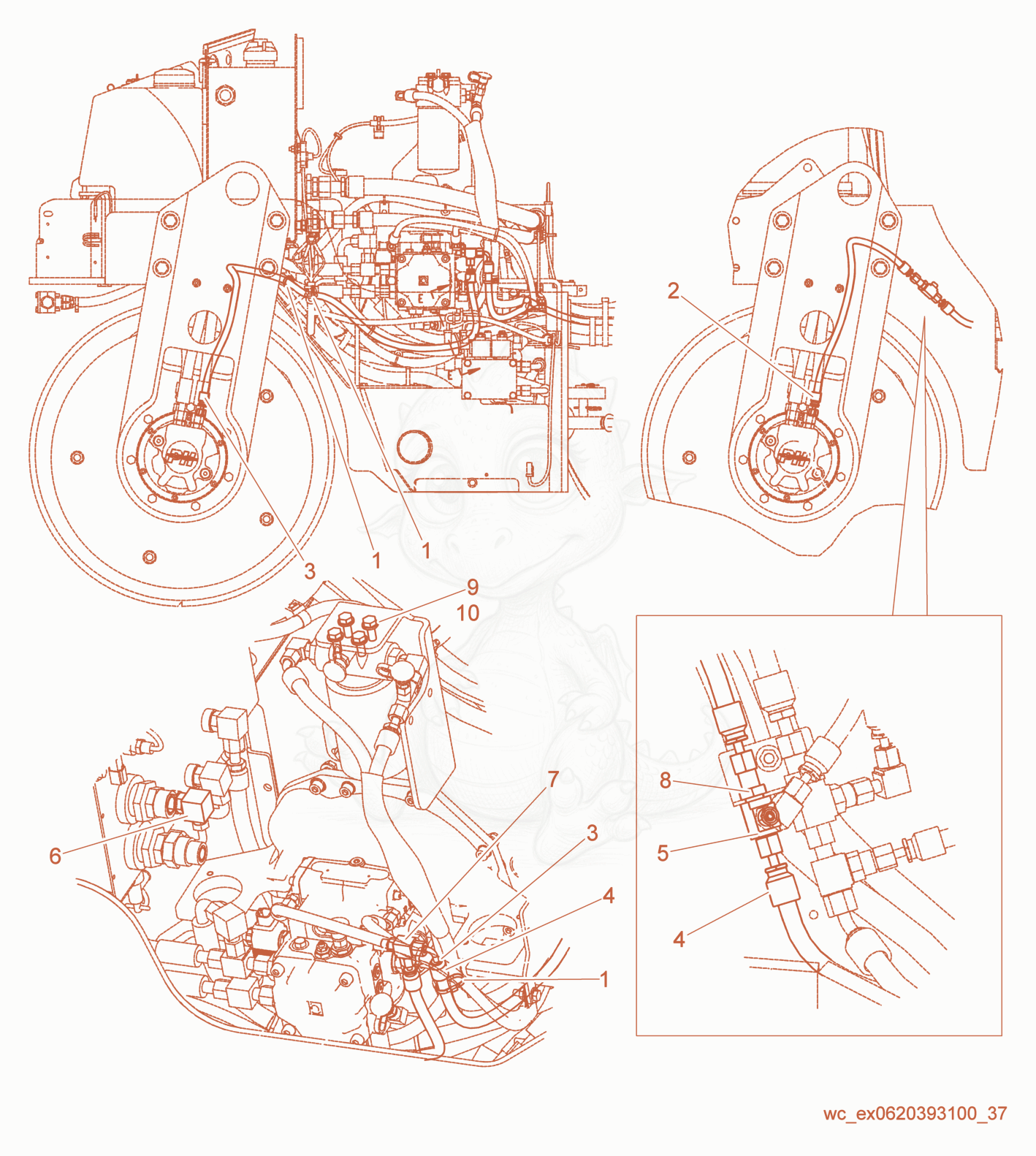 Exploded parts diagram of the Brake Piping of a Wacker Neuson RD27-120, with numbered balloons