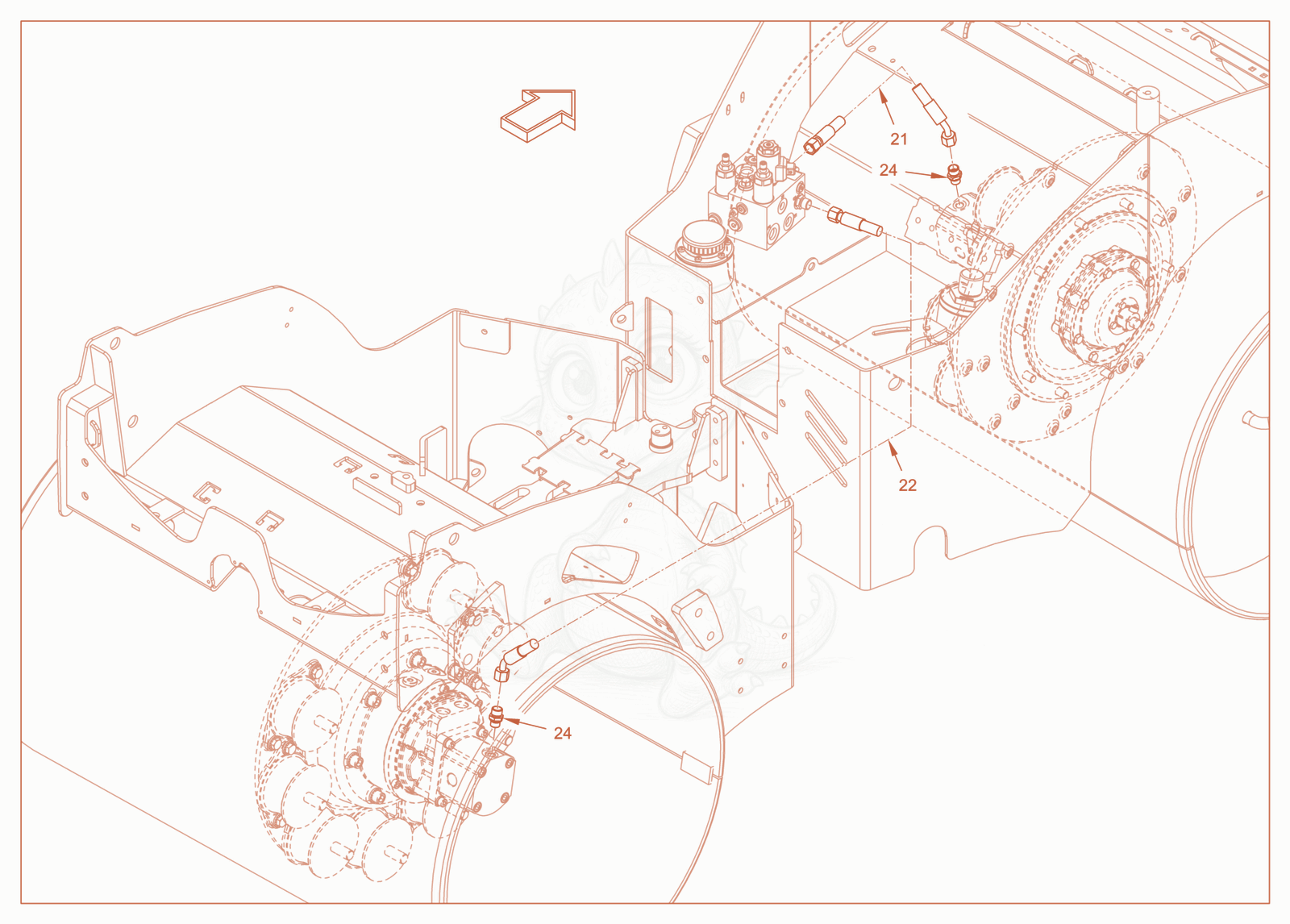 Exploded parts diagram of the brake hydraulics of a Wacker Neuson RD18-80, with numbered balloons