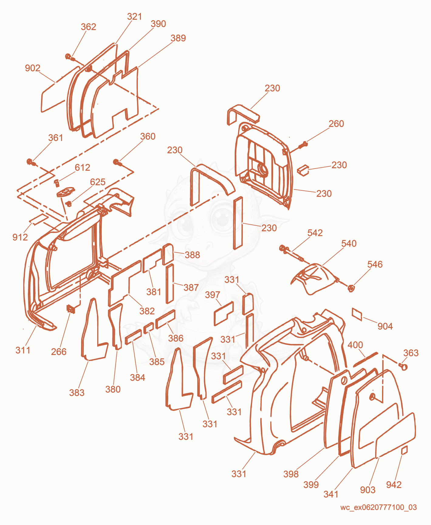 Exploded parts diagram of the Panel cpl. of a Wacker Neuson GPI1700, with numbered balloons