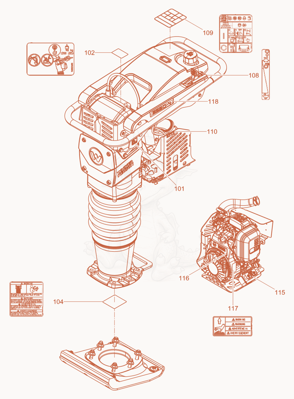 Exploded parts diagram of the Labels of a Wacker Neuson BS50-4AS11INO.BSZ, with numbered balloons