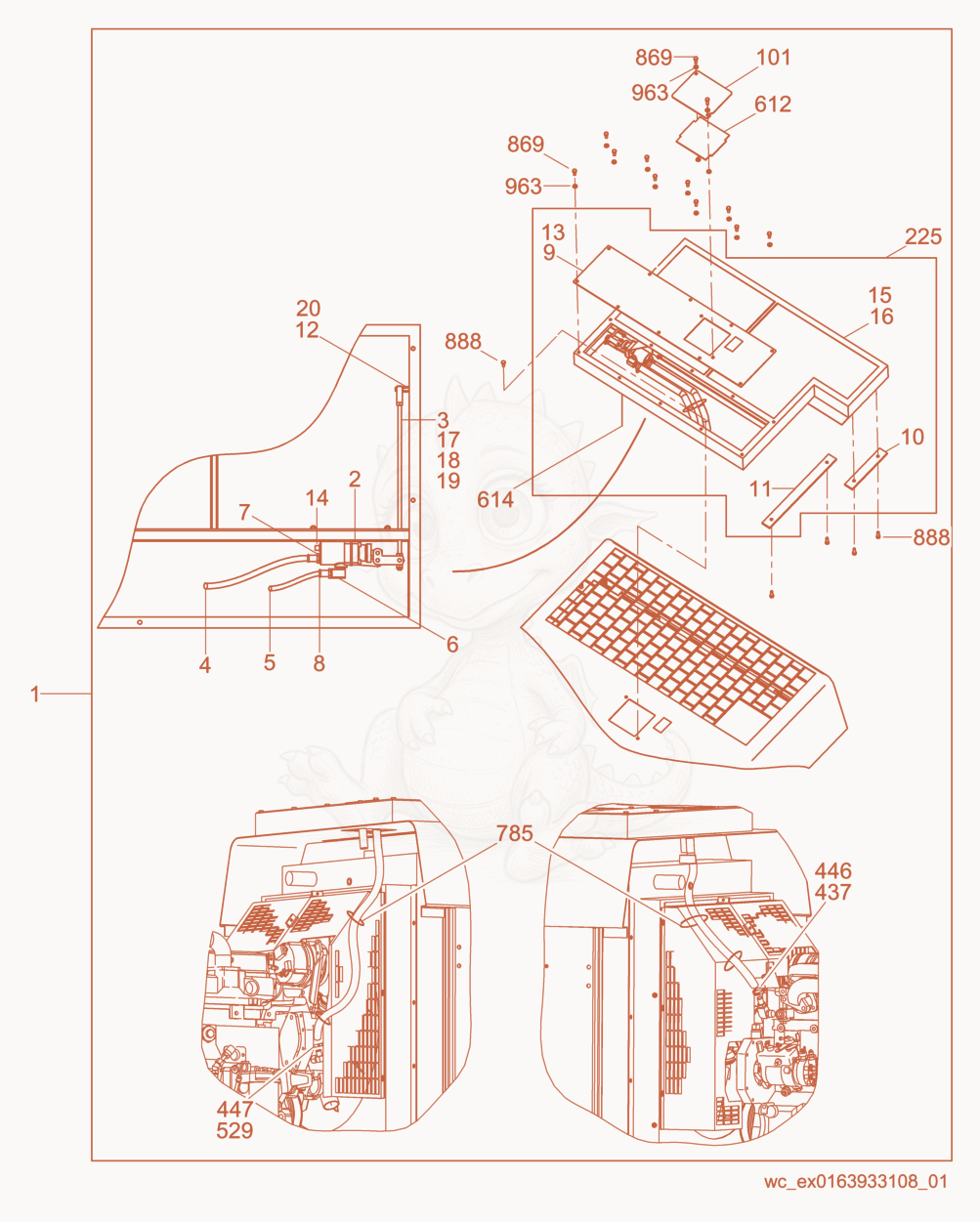 Exploded parts diagram of the Radiator Shutter of a Wacker Neuson G125, with numbered balloons