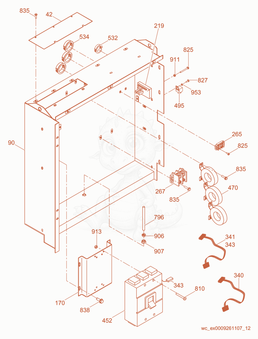 Despiece del Enclosure cpl. de una máquina Wacker Neuson G160, con globos numerados