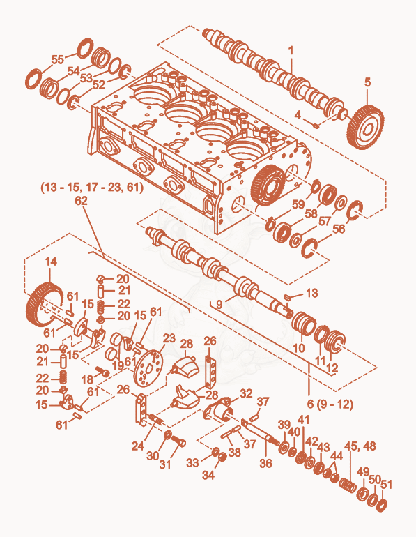 Exploded parts diagram of the Camshaft/Governor/Timer of a Wacker Neuson RD25, with numbered balloons