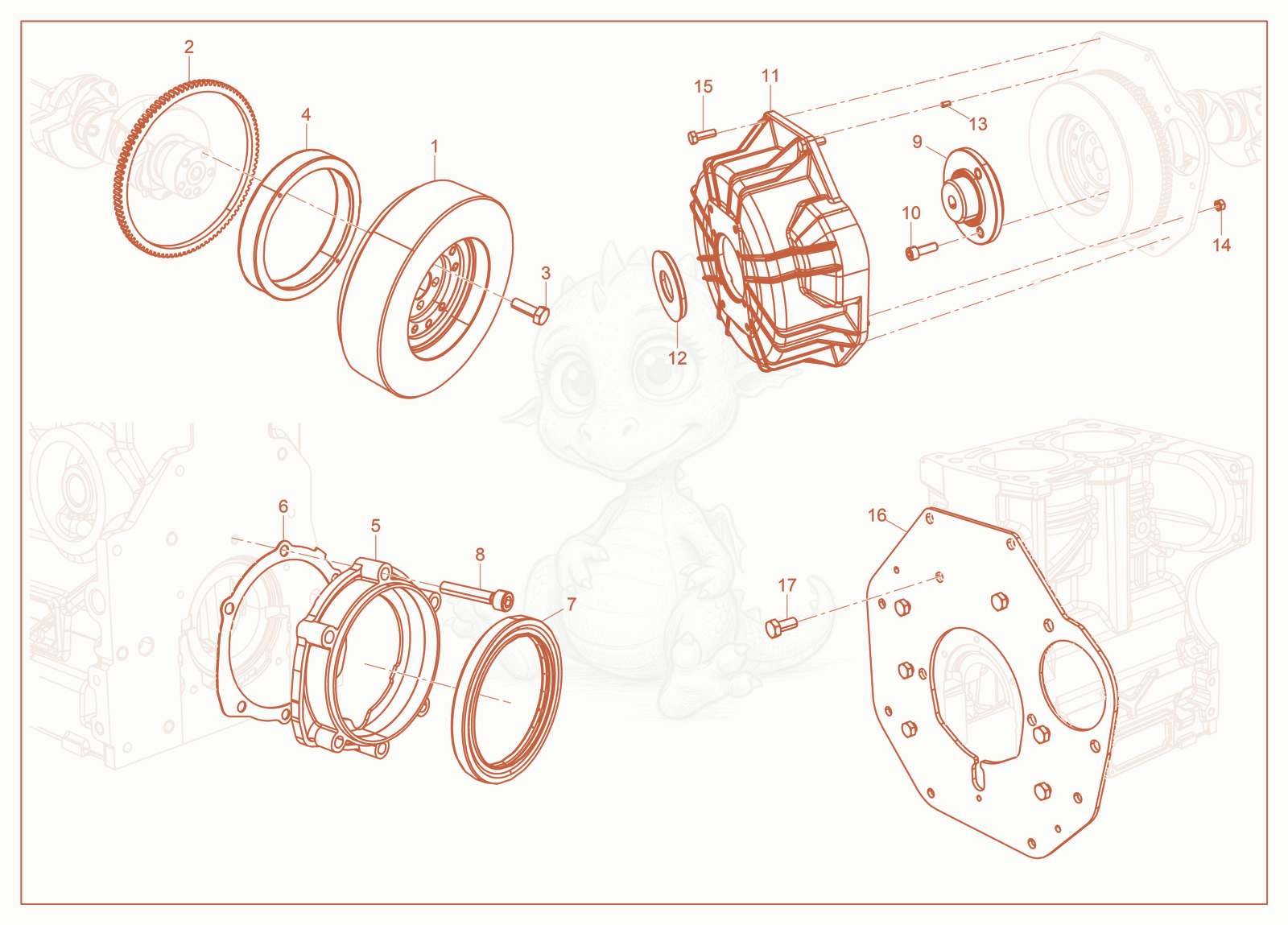 Exploded parts diagram of the Flywheel Complete of a Wacker Neuson RT-SC4, with numbered balloons