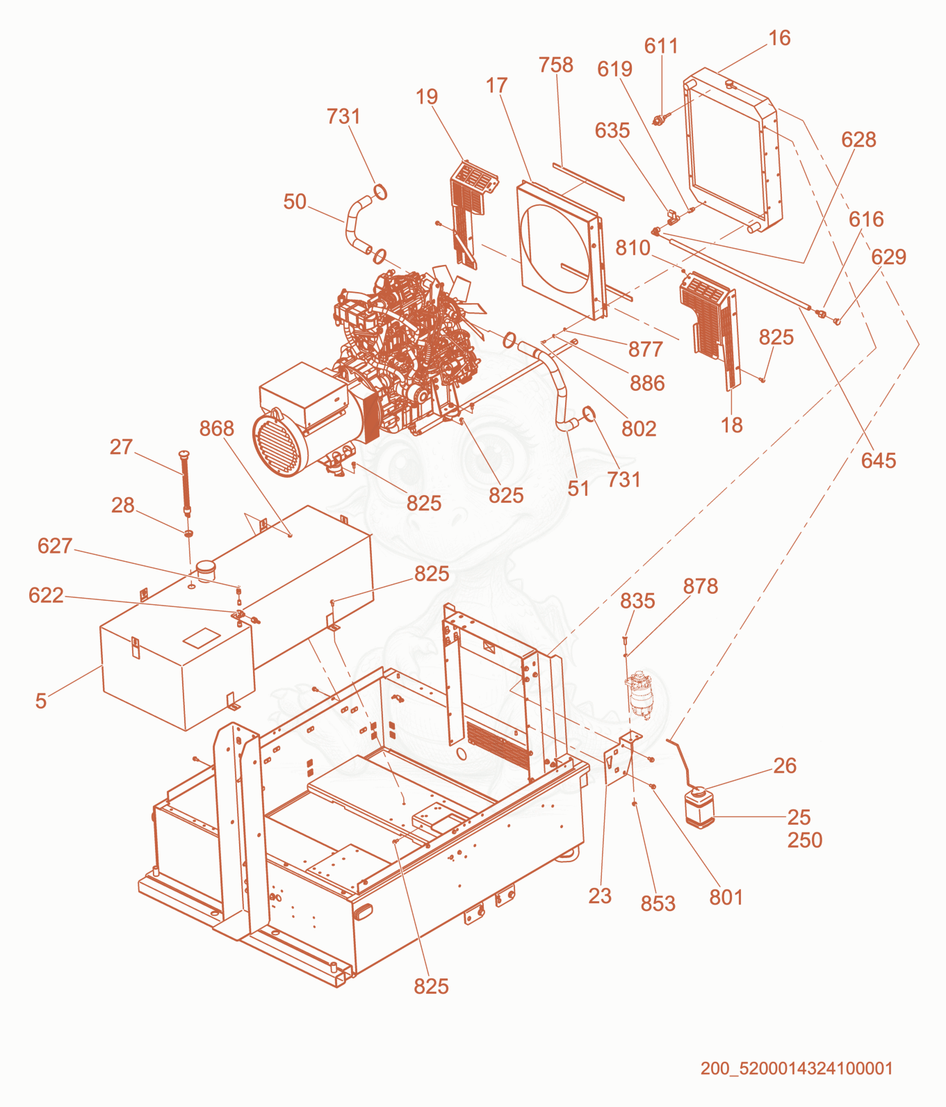 Exploded parts diagram of the Fuel Tank/Radiator of a Wacker Neuson LTW20Z1, with numbered balloons