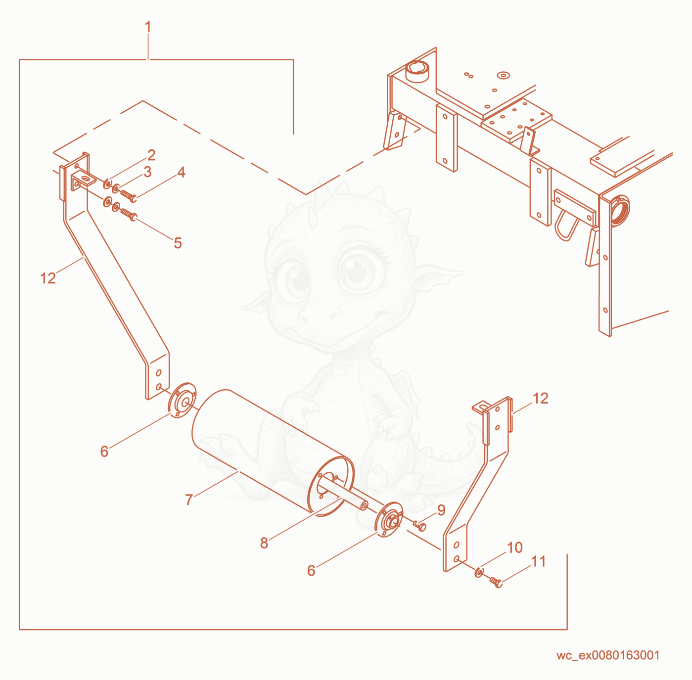 Exploded parts diagram of the Roller Support Kit of a Wacker Neuson RS800A, with numbered balloons