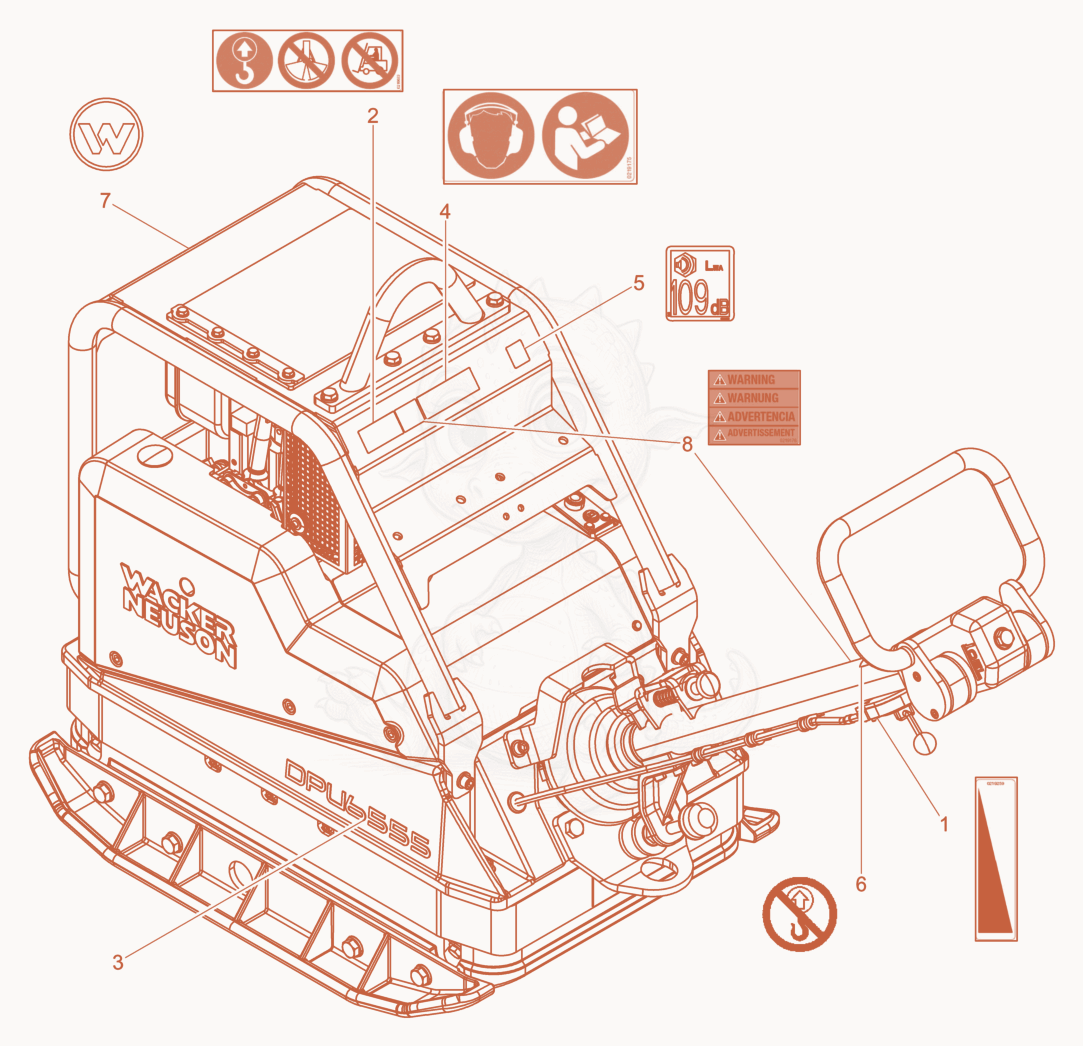 Exploded parts diagram of the Labels US of a Wacker Neuson DPU6555HE, with numbered balloons