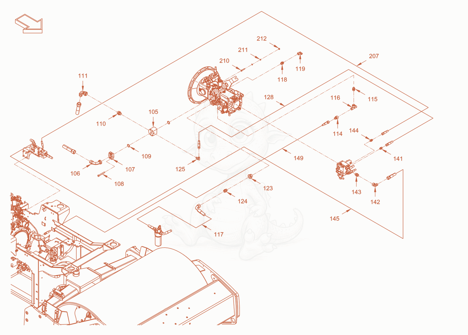 Exploded parts diagram of the advance drive of a Wacker Neuson RC50DPFCAB, with numbered balloons