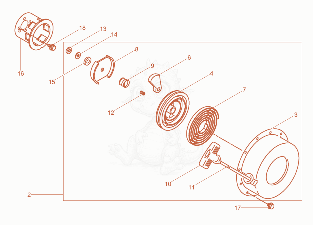 Exploded parts diagram of the Recoil starter of a Wacker Neuson RD7YEHFBHRC, with numbered balloons