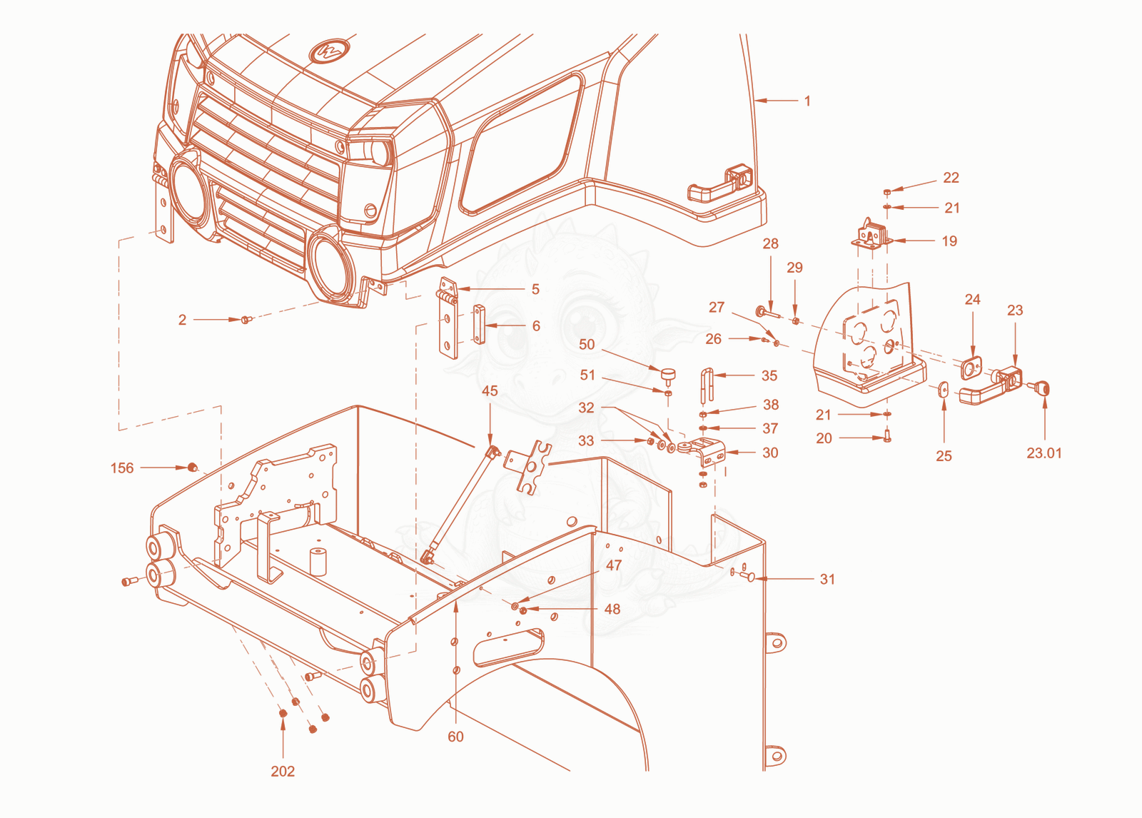 Exploded parts diagram of the canopies and covers of a Wacker Neuson RD28-120O, with numbered balloons