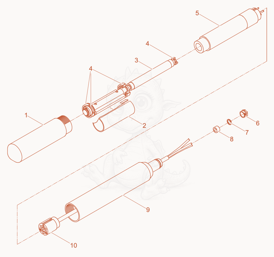 Exploded parts diagram of the Internal Vibrator cpl. of a Wacker Neuson IRSE-FU45/230LASER, with numbered balloons