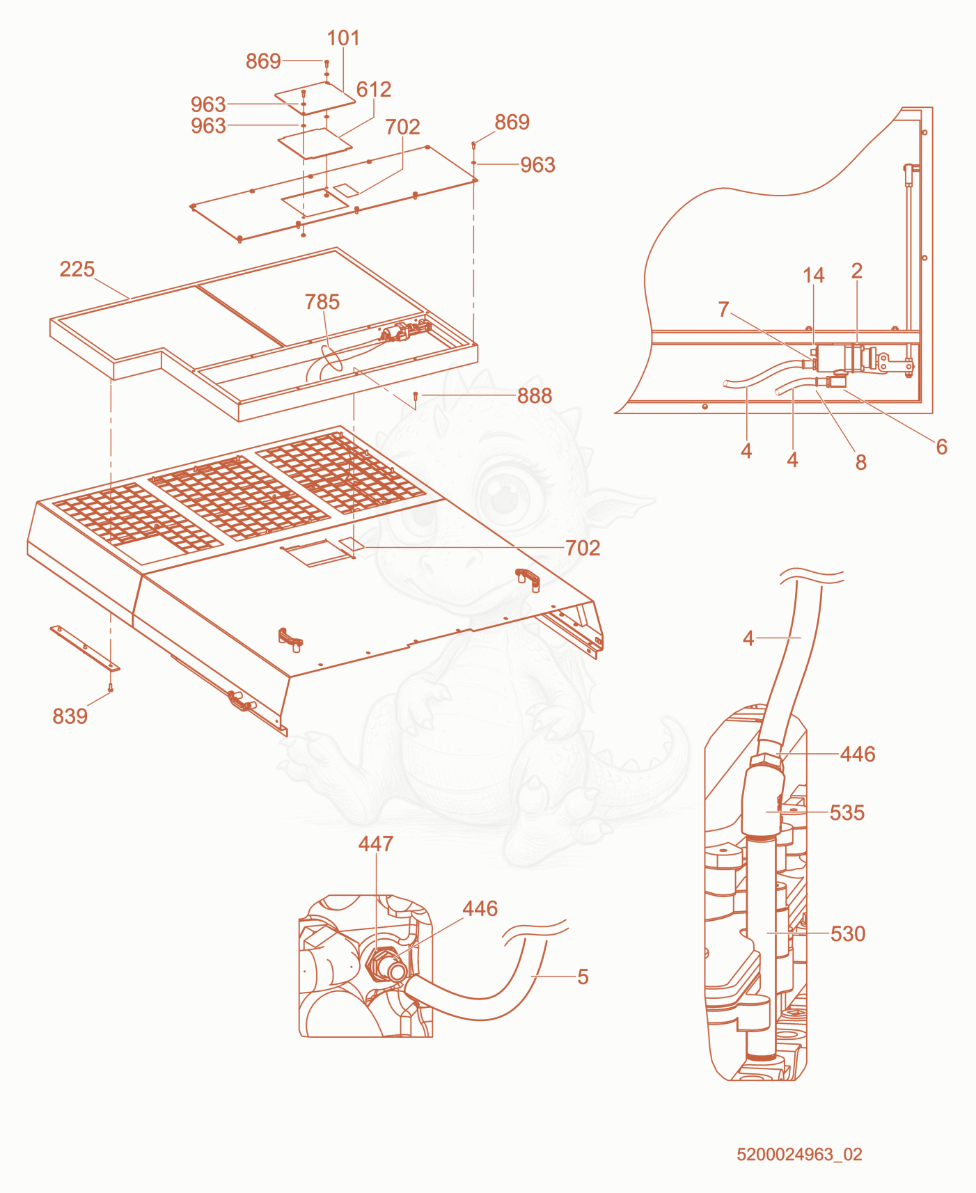 Exploded parts diagram of the Option-Radiator Shutter of a Wacker Neuson G320, with numbered balloons
