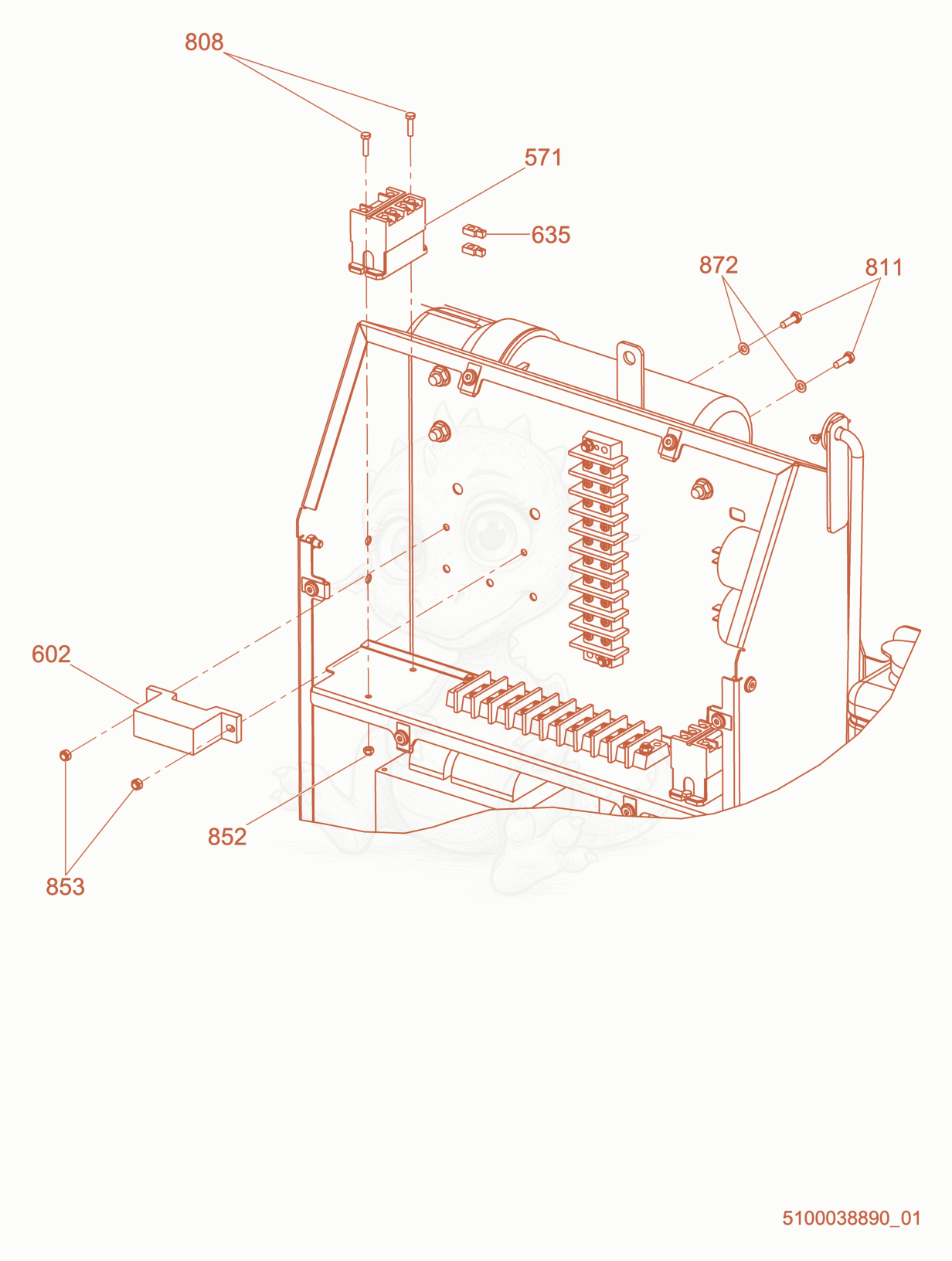 Exploded parts diagram of the Option-Control Box, Auto start (LED) of a Wacker Neuson LTV6K, with numbered balloons