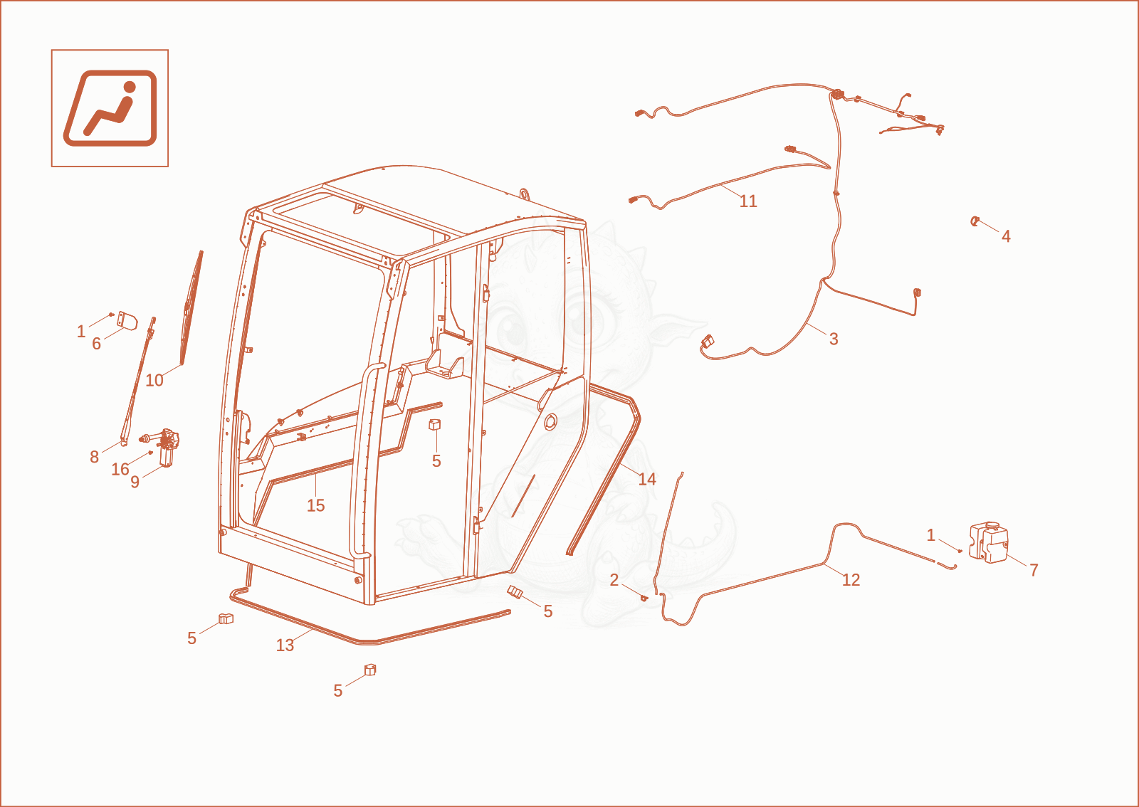 Exploded parts diagram of the CABIN FRAME 2 (OPTION) of a Wacker Neuson ET42, with numbered balloons