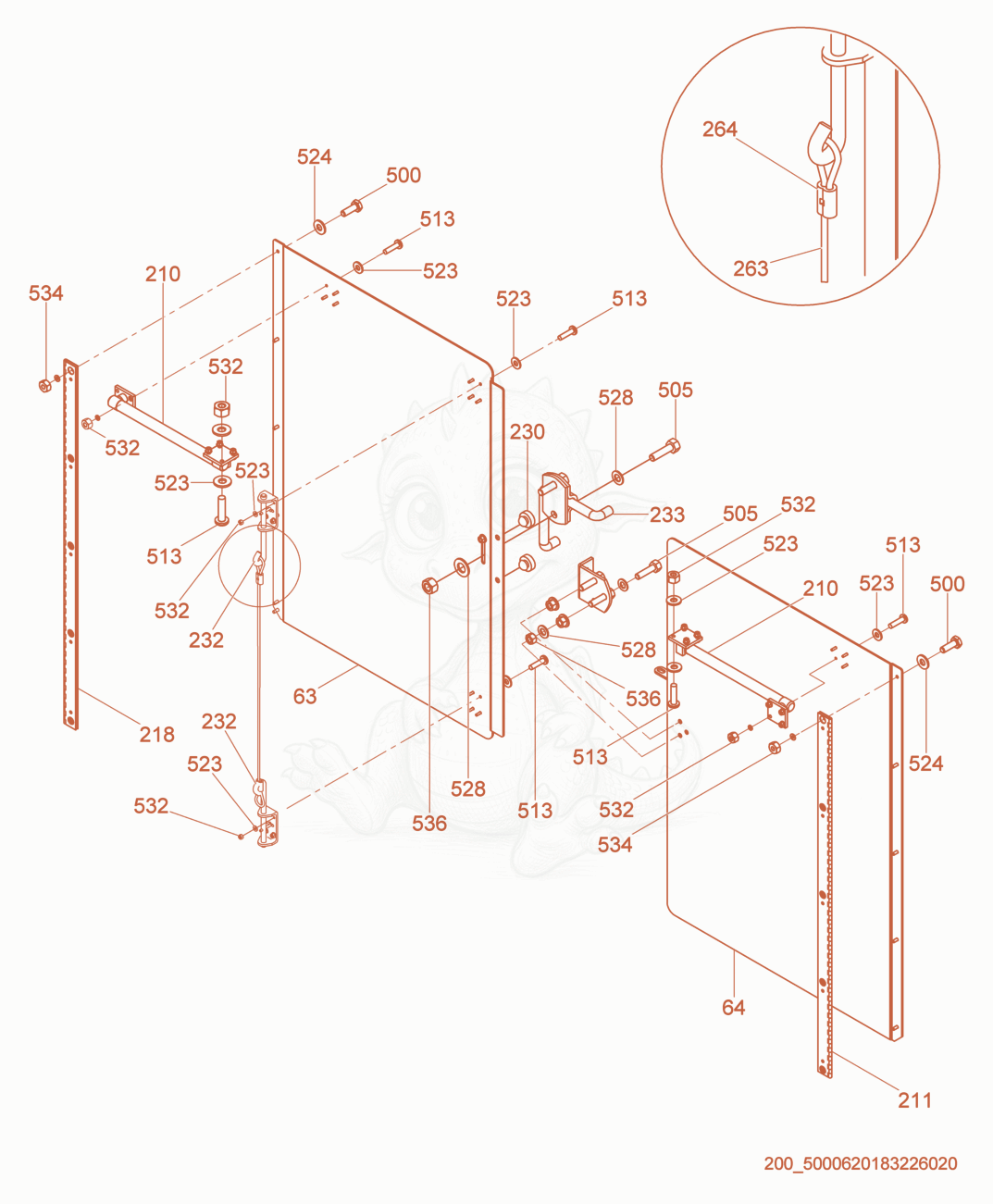 Despiece del Doors cpl. de una máquina Wacker Neuson HI770XHD, con globos numerados