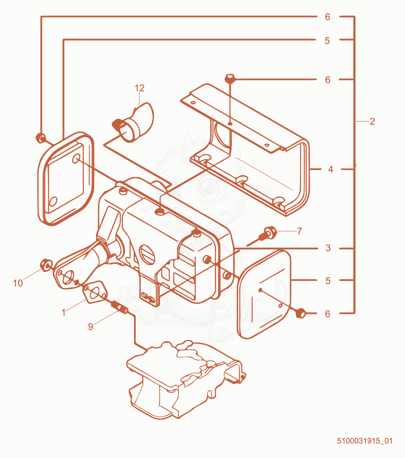 Exploded parts diagram of the Muffler of a Wacker Neuson RD7YE, with numbered balloons