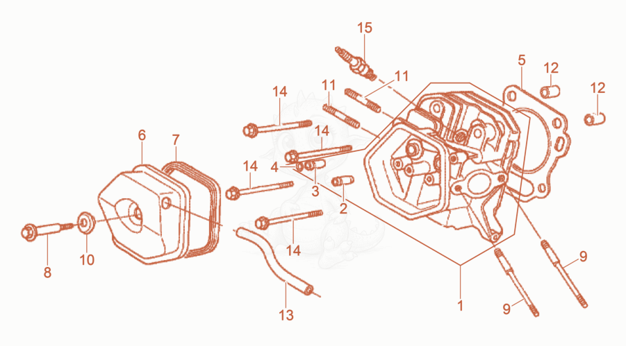 Exploded parts diagram of the Cylinder head of a Wacker Neuson GV7003A, with numbered balloons
