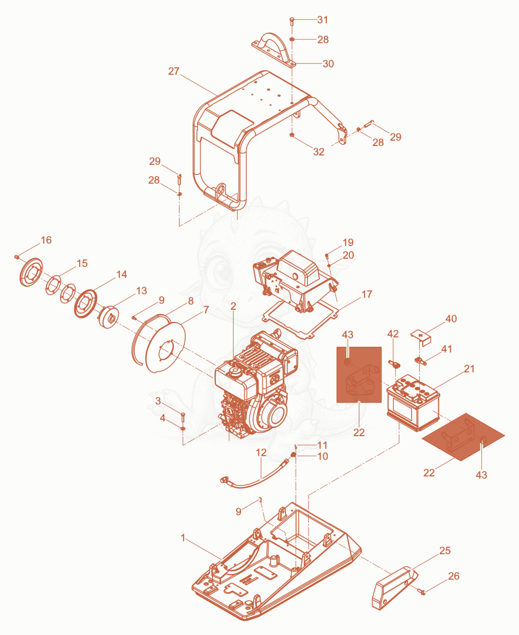 Exploded parts diagram of the Upper Mass cpl. of a Wacker Neuson DPU40YEHUS, with numbered balloons