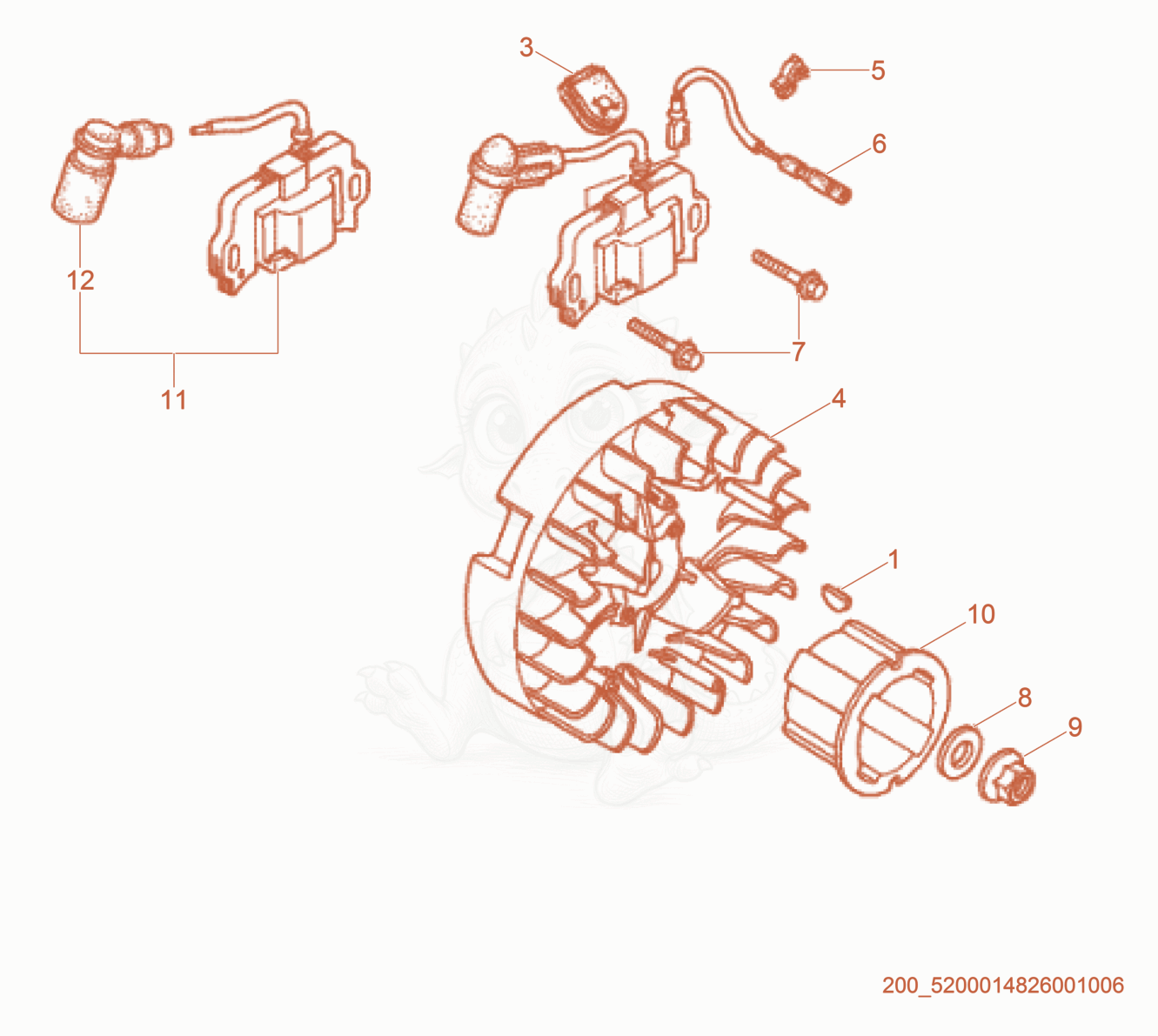 Exploded parts diagram of the Flywheel of a Wacker Neuson MS64A, with numbered balloons