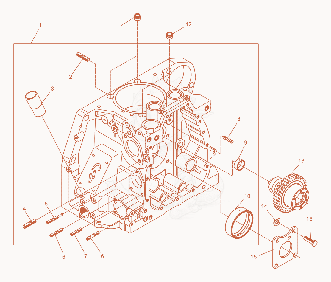 Exploded parts diagram of the Crankcase-Camshaft of a Wacker Neuson DPU6055, with numbered balloons