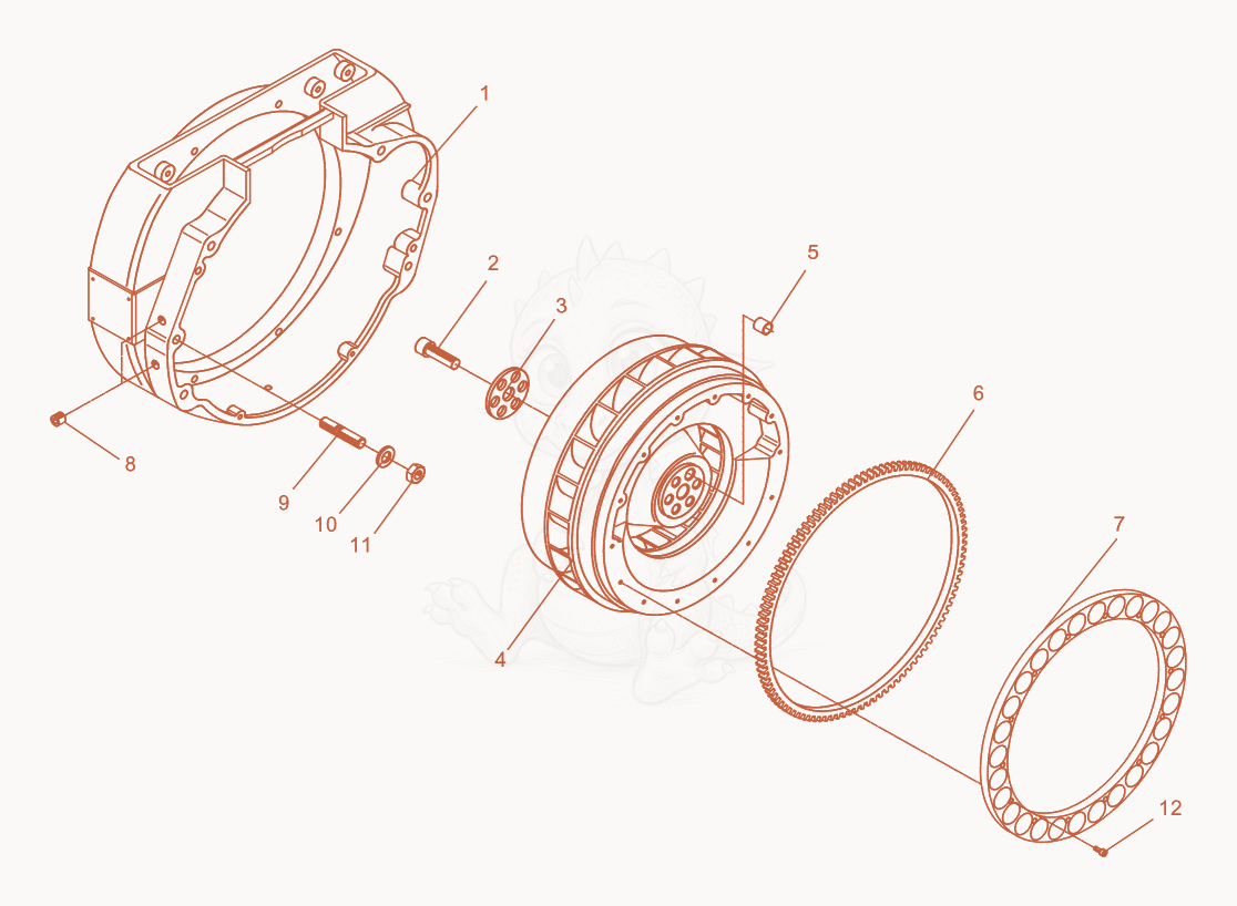 Despiece del Flywheel de una máquina Wacker Neuson DPU6055, con globos numerados