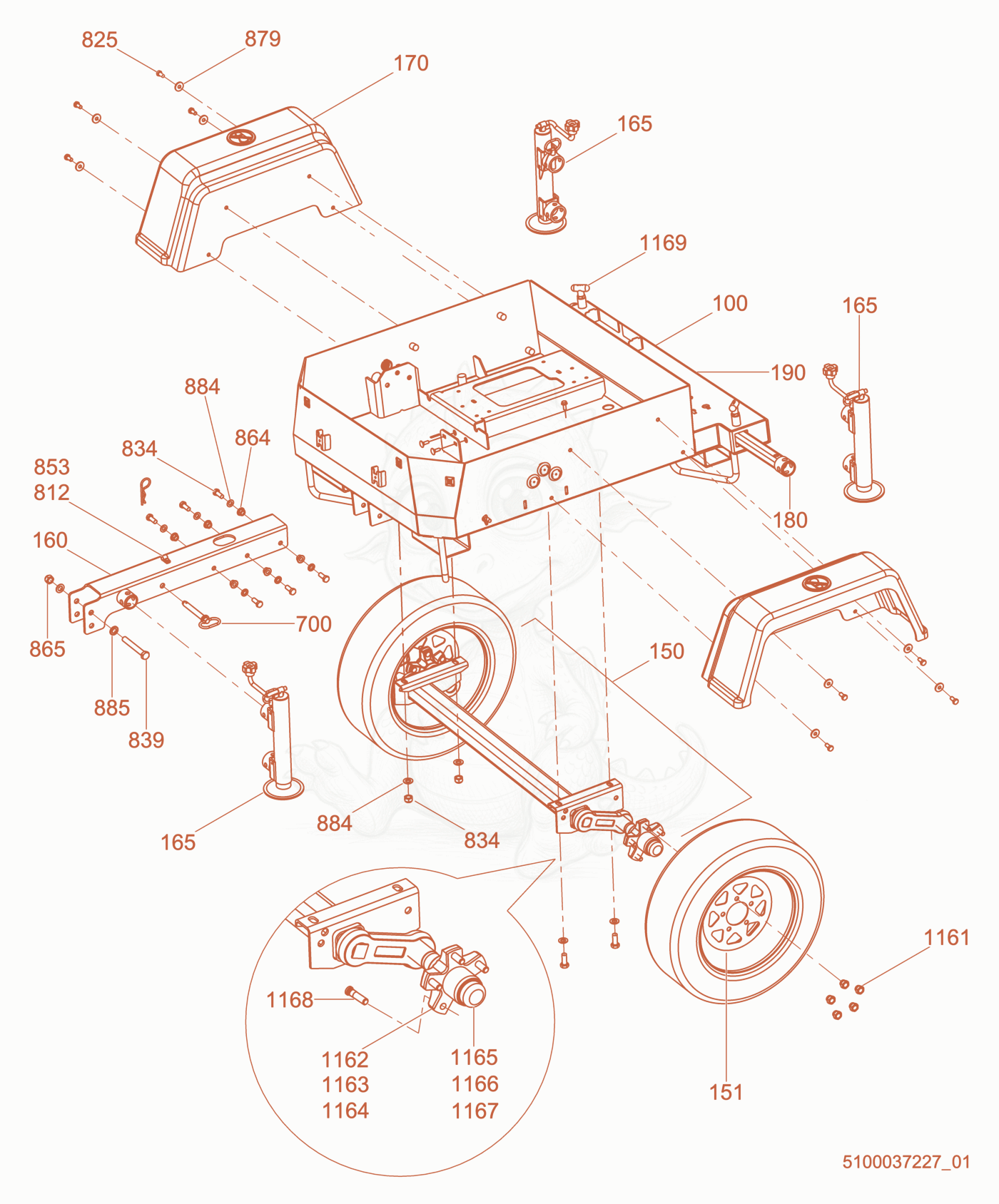 Exploded parts diagram of the Option-Skid/Axle, Containment of a Wacker Neuson LTV6K, with numbered balloons