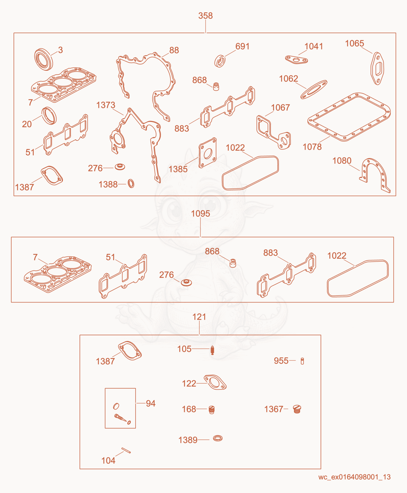 Exploded parts diagram of the Valve Kit/Engine Gasket Kit/Carburetor Kit of a Wacker Neuson CRT48-34V, with numbered balloons