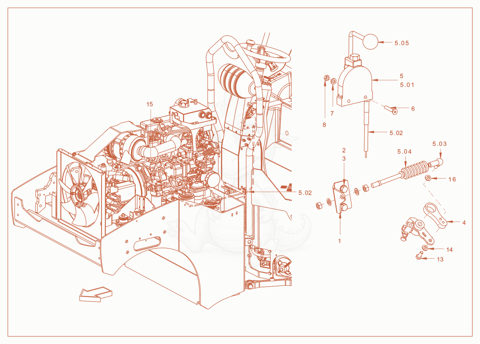 Exploded parts diagram of the engine control of a Wacker Neuson RD24-100OUS, with numbered balloons