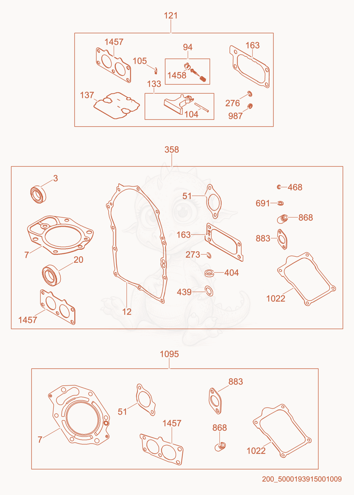 Exploded parts diagram of the Valve Kit/Engine Gasket Kit/Carburetor Kit of a Wacker Neuson CRT48-35V, with numbered balloons
